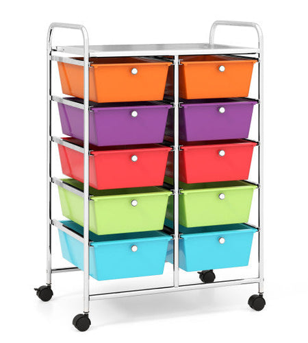10-Drawer Rolling Storage Cart-Deep Multicolor