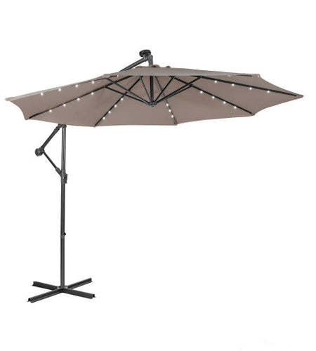 10 Feet Patio Solar Powered Cantilever Umbrella with Tilting System-Coffee