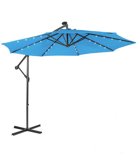 10 Feet Patio Solar Powered Cantilever Umbrella with Tilting System-Blue