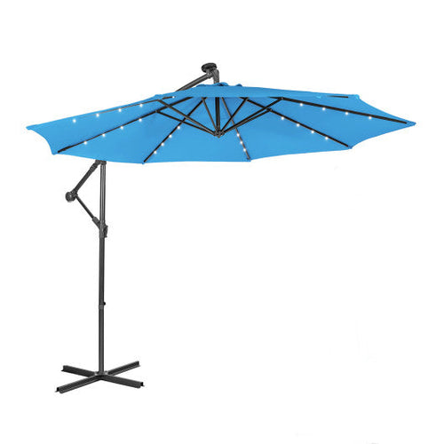 Load image into Gallery viewer, 10 Feet Patio Solar Powered Cantilever Umbrella with Tilting System-Blue

