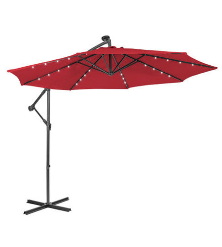10 Feet Patio Solar Powered Cantilever Umbrella with Tilting System-Red