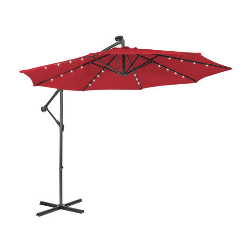 Load image into Gallery viewer, 10 Feet Patio Solar Powered Cantilever Umbrella with Tilting System-Red
