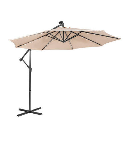 10 Feet Patio Solar Powered Cantilever Umbrella with Tilting System-Beige