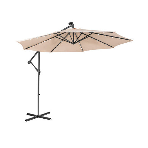 Load image into Gallery viewer, 10 Feet Patio Solar Powered Cantilever Umbrella with Tilting System-Beige
