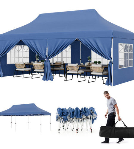 10 x 20 FT Pop up Canopy with 6 Sidewalls and Windows and Carrying Bag for Party Wedding Picnic-Blue