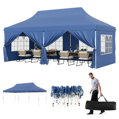 Load image into Gallery viewer, 10 x 20 FT Pop up Canopy with 6 Sidewalls and Windows and Carrying Bag for Party Wedding Picnic-Blue
