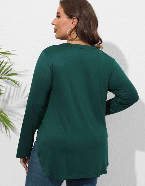 Load image into Gallery viewer, Plus Size Round Neck Long Sleeve Slit T-Shirt
