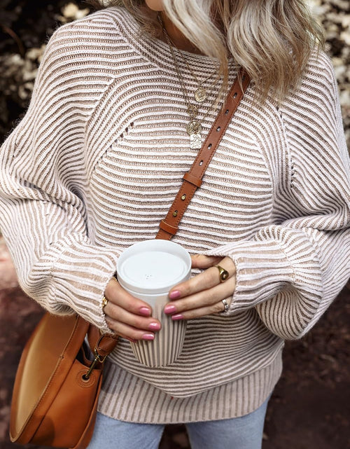Load image into Gallery viewer, Textured Striped Round Neck Long Sleeve Top
