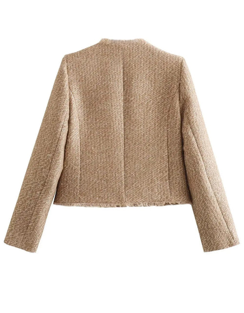 Load image into Gallery viewer, Raw Hem Pocketed Round Neck Jacket
