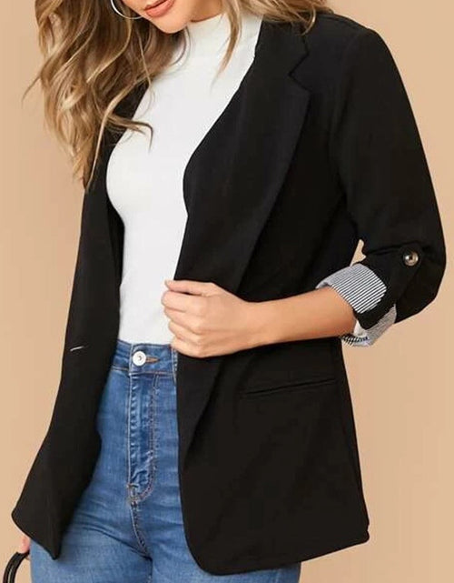 Load image into Gallery viewer, Lapel Collar Roll-Tab Sleeve Blazer
