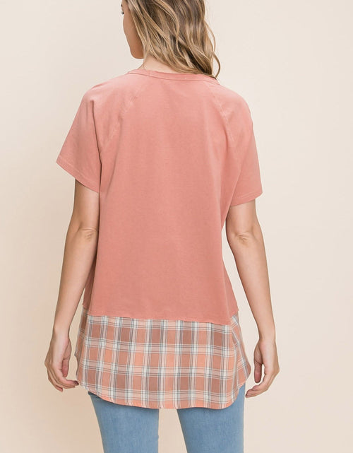 Load image into Gallery viewer, Cotton Bleu by Nu Lab Plaid Contrast Short Sleeve T-Shirt
