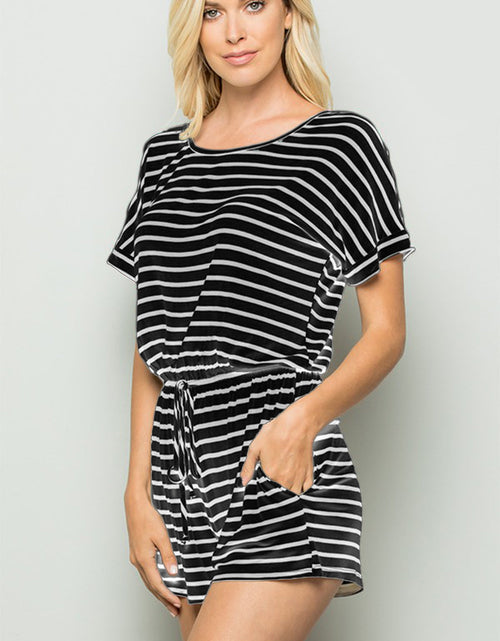 Load image into Gallery viewer, Heimish Full Size Striped Round Neck Short Sleeve Romper
