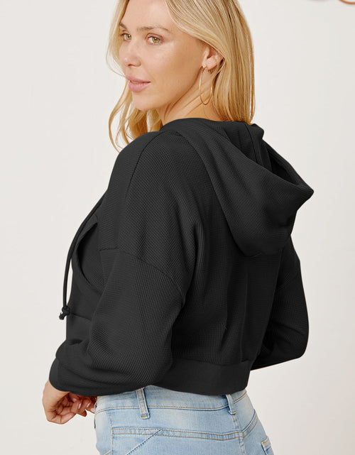 Load image into Gallery viewer, Waffle-Knit Drawstring Zip Up Hoodie
