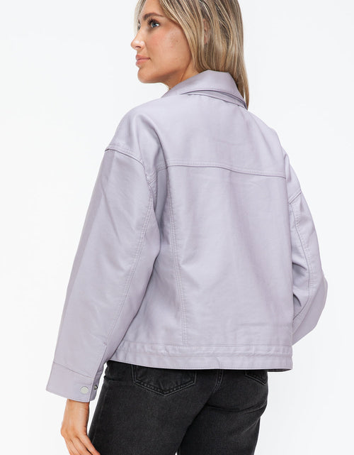Load image into Gallery viewer, How Dare U Drawstring Hem PU Leather Zip Up Jacket
