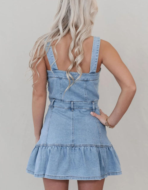 Load image into Gallery viewer, Ruffled Hem Button Front Square Neck Denim Dress
