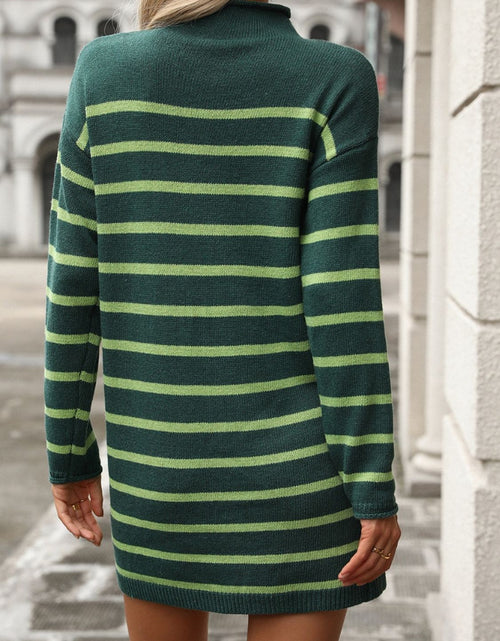 Load image into Gallery viewer, Striped Mock Neck Long Sleeve Mini Dress
