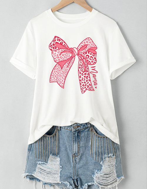 Load image into Gallery viewer, Bow Graphic Round Neck Short Sleeve T-Shirt
