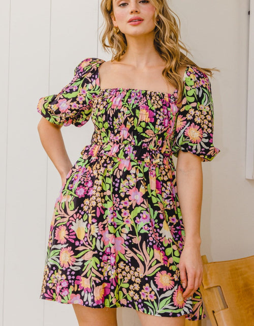Load image into Gallery viewer, ODDI Full Size Floral Tie-Back Mini Dress
