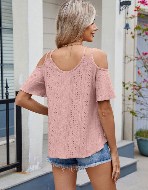Load image into Gallery viewer, Florira Round Neck Cold Shoulder Eyelet T-Shirt
