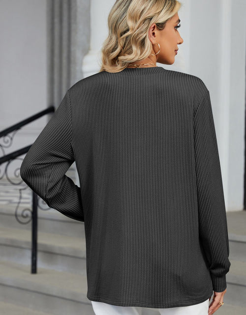 Load image into Gallery viewer, Striped Notched Long Sleeve T-Shirt
