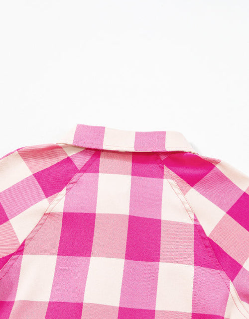 Load image into Gallery viewer, Ruched Plaid Three-Quarter Sleeve Shirt Dress
