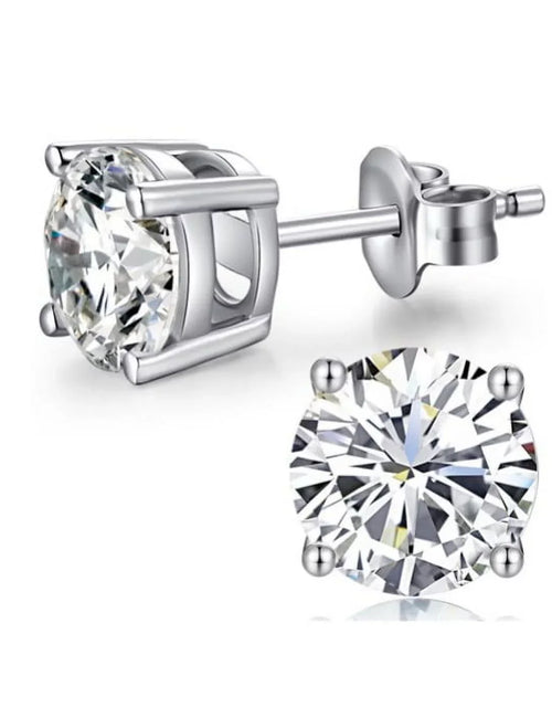 Load image into Gallery viewer, RMZ GOLD NYC Unisex 10k White Gold 1/2 Ct Round Created White Sapphire Stud Earrings
