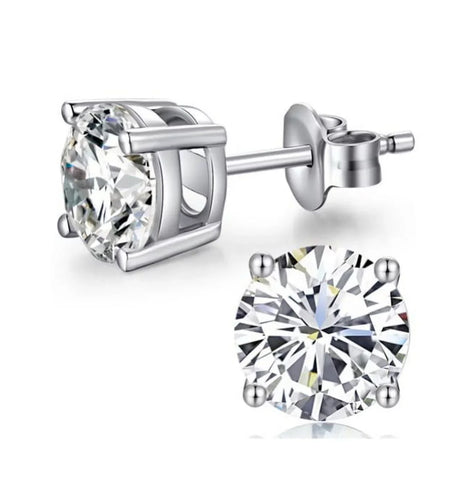 10k White Gold 1/2 Ct Round Created White Sapphire Stud Earrings