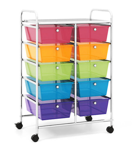 10-Drawer Rolling Storage Cart-Transparent Multicolor