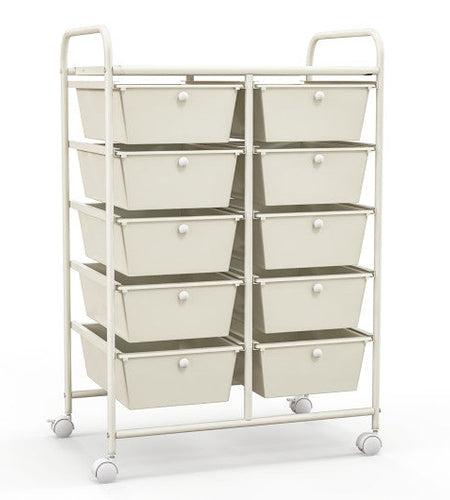 10-Drawer Rolling Storage Cart-White