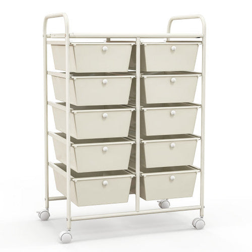 Load image into Gallery viewer, 10-Drawer Rolling Storage Cart-White
