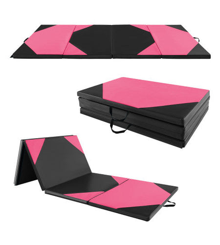 10 Feet x 4 Feet x 2 Inch Folding Exercise Mat with Hook and Loop Fasteners-Black and Pink
