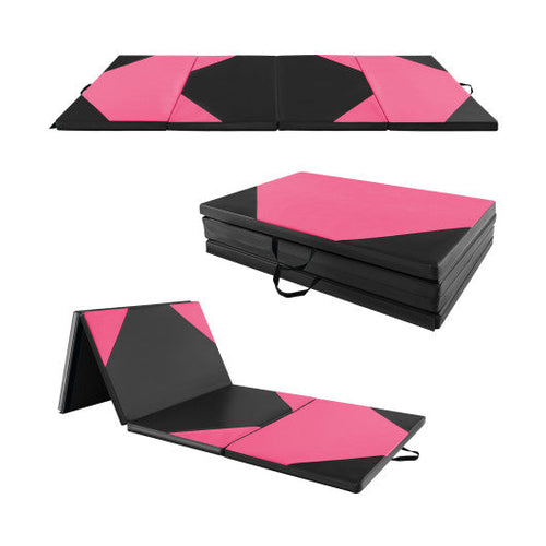Load image into Gallery viewer, 10 Feet x 4 Feet x 2 Inch Folding Exercise Mat with Hook and Loop Fasteners-Black and Pink

