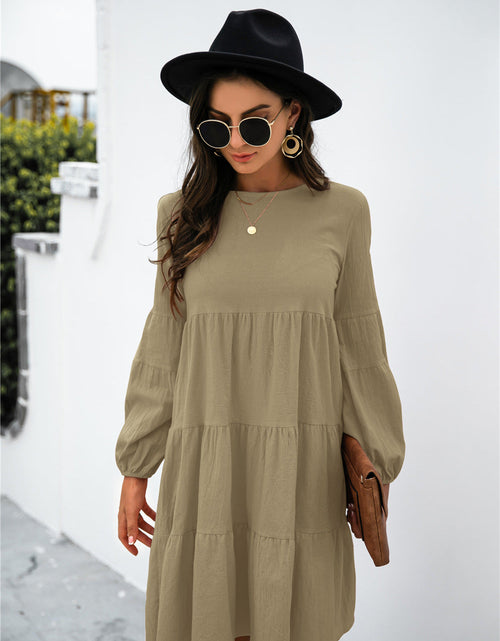 Load image into Gallery viewer, Balloon Sleeve Keyhole Tiered Dress
