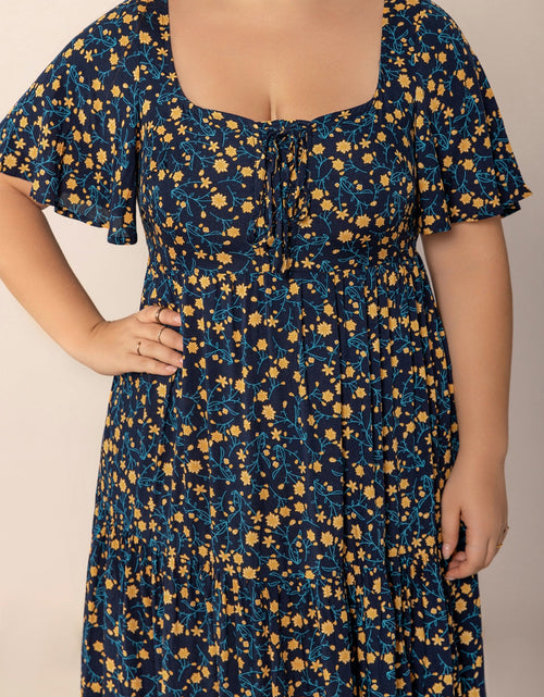 Load image into Gallery viewer, Plus Size Printed Short Sleeve Slit Tiered Maxi Dress
