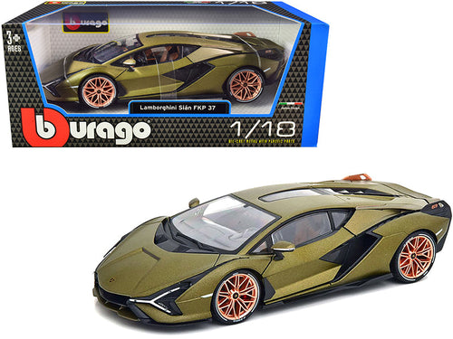 Load image into Gallery viewer, Lamborghini Sian FKP 37 Matt Green Metallic with Copper Wheels 1/18 Diecast Model Car by Bburago
