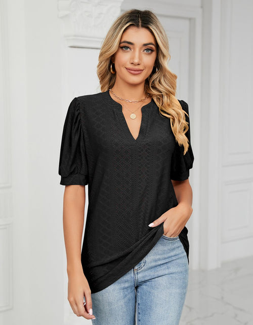 Load image into Gallery viewer, Florira Eyelet Notched Short Sleeve T-Shirt
