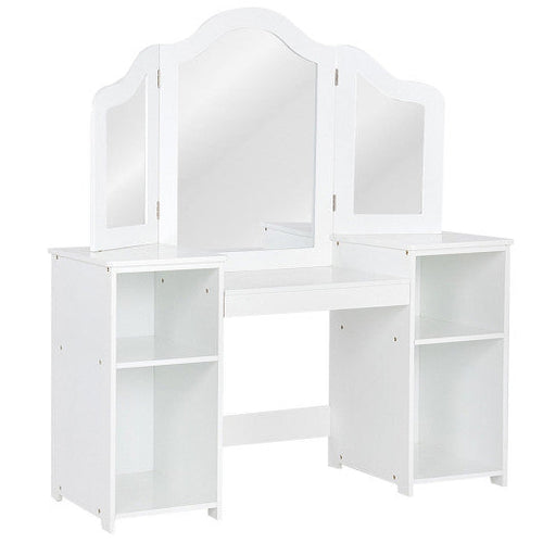 Load image into Gallery viewer, Kids Tri Folding Mirror Makeup Dressing Vanity Table Set-White

