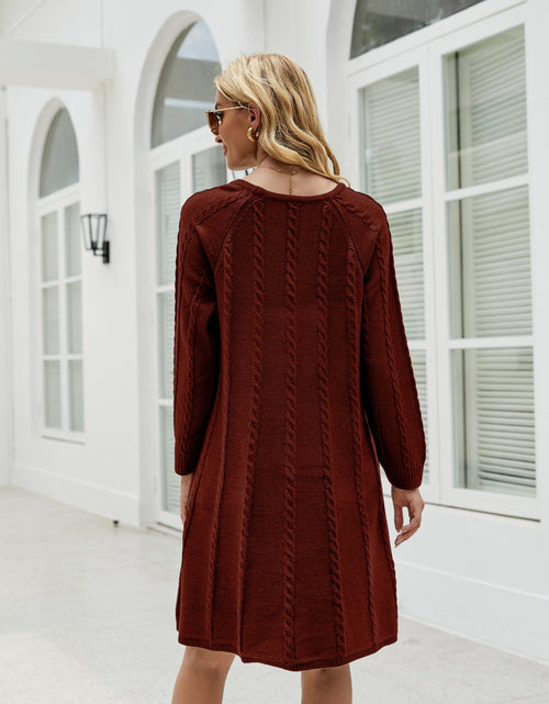 Load image into Gallery viewer, Cable-Knit Long Sleeve Sweater Dress
