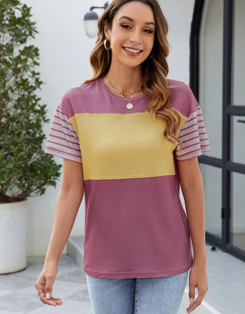 Load image into Gallery viewer, Color Block Round Neck Short Sleeve T-Shirt
