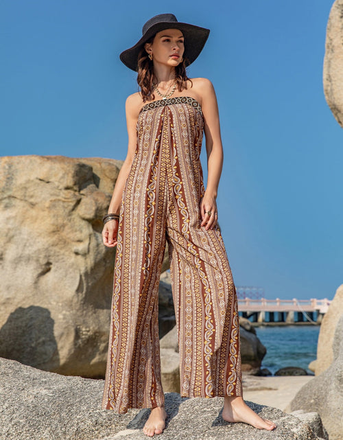 Load image into Gallery viewer, Tied Printed Tube Wide Leg Jumpsuit
