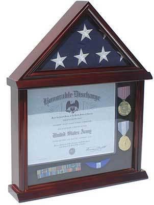 Load image into Gallery viewer, 3’X5’ Flag &amp; Certificate Display Case Cabinet Shadow Box, Mahogany Finish. by The Military Gift Store
