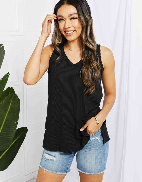 Load image into Gallery viewer, Blumin Apparel Chance of Sun Full Size Ribbed V-Neck Tank in Black
