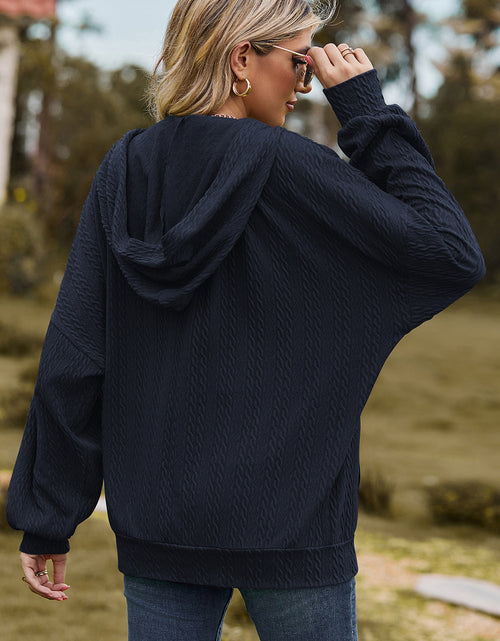 Load image into Gallery viewer, Drawstring Zip Up Dropped Shoulder Hoodie
