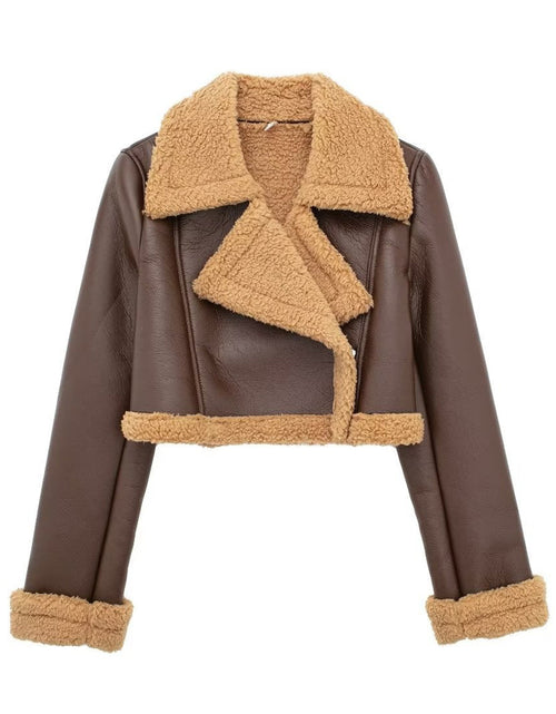 Load image into Gallery viewer, Collared Neck Long Sleeve Plush Cropped Jacket
