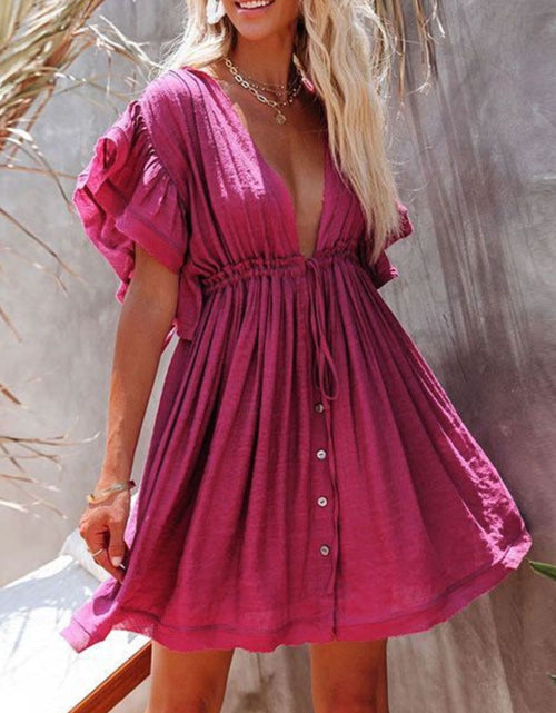 Load image into Gallery viewer, Drawstring Ruffled Half Sleeve Mini Dress
