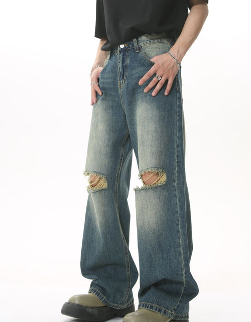 Load image into Gallery viewer, Distressed Wide Leg Men's Jeans

