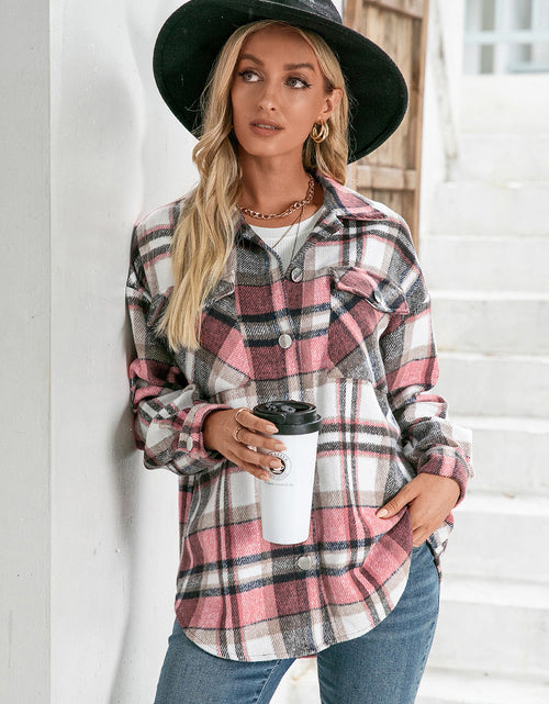 Load image into Gallery viewer, Ivy Lane Meet You Outside Plaid Button Down Curved Hem Shacket
