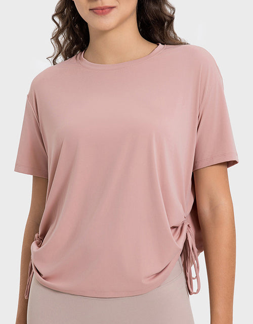 Load image into Gallery viewer, Millennia Drawstring Round Neck Short Sleeve Active T-Shirt
