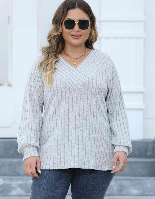 Load image into Gallery viewer, Plus Size Ribbed V-Neck Long Sleeve Top
