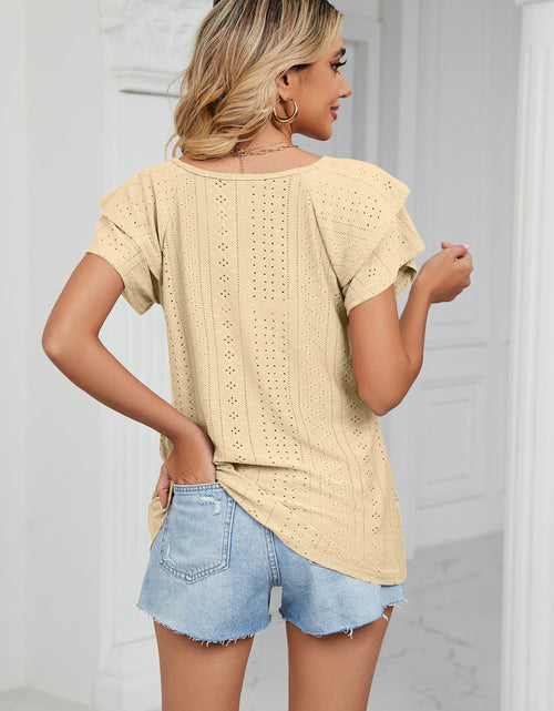 Load image into Gallery viewer, Eyelet Layered Flutter Sleeve V-Neck Knit Top
